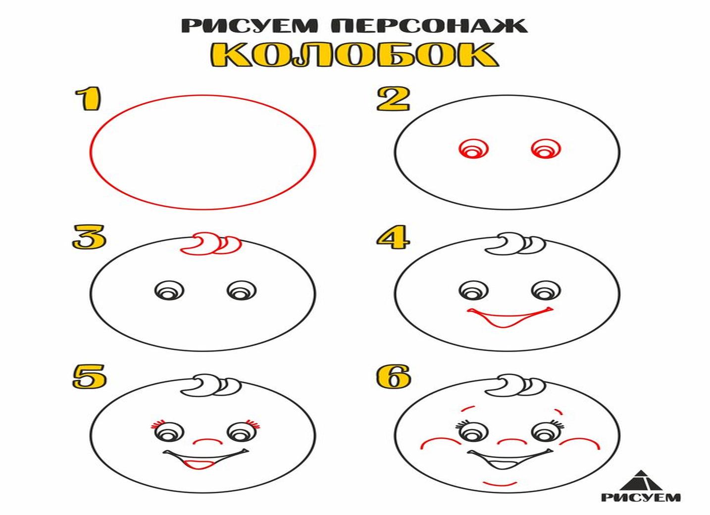 Как нарисовать колобка ? поэтапно