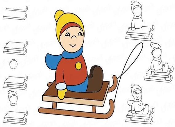 Как нарисовать санки карандашами поэтапно