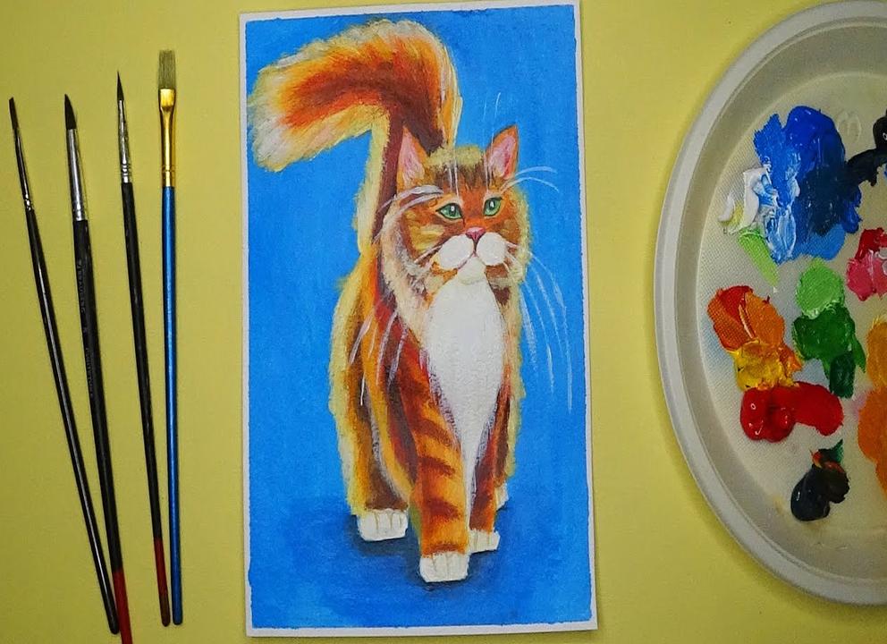 Как нарисовать кошку поэтапно карандашом и красками