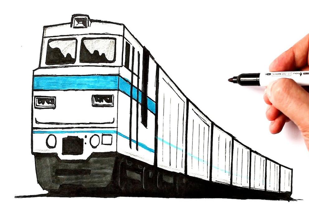Как нарисовать скоростной поезд карандашом поэтапно. детский рисунок поезд