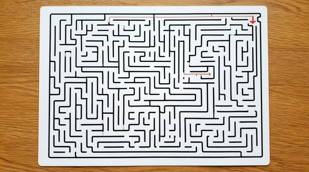 Лабиринты для разных возрастов: от простых дорожек до сложных маршрутов - иллюстрация